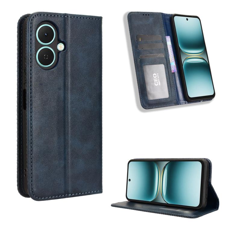 Custodia per telefono in pelle con trama retrò con fibbia magnetica, For Tecno Spark 40 4G, For Tecno Pova 7 Ultra 5G, For Tecno Pova 7 4G, For Tecno Spark Go 2 4G, For Tecno Pova Curve 5G, For Tecno Camon 40 Pro 4G / 5G