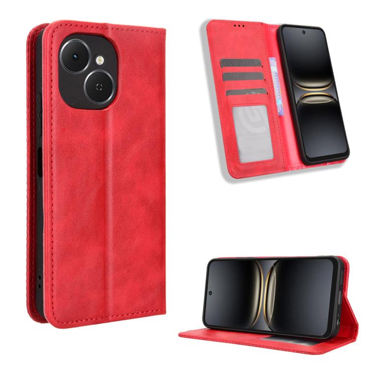Custodia per telefono in pelle con trama retrò con fibbia magnetica, For Tecno Spark Slim, For Tecno Spark 40C, For Tecno Pova 7 Pro 5G, For Tecno Pova 7 5G, For Tecno Spark 40 Pro+ 4G, For Tecno Spark 40 Pro 4G
