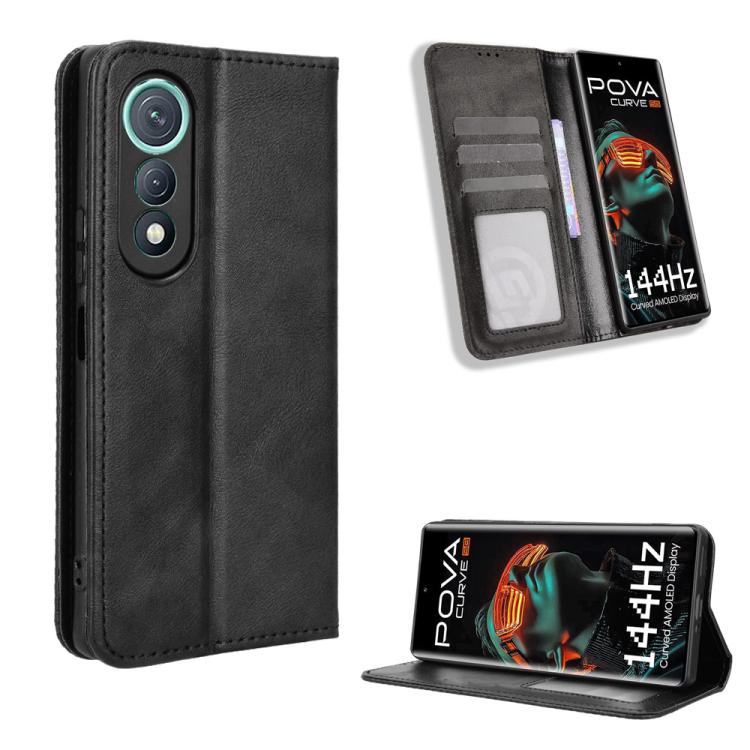 Custodia per telefono in pelle con trama retrò con fibbia magnetica, For Tecno Spark 40 4G, For Tecno Pova 7 Ultra 5G, For Tecno Pova 7 4G, For Tecno Spark Go 2 4G, For Tecno Pova Curve 5G, For Tecno Camon 40 Pro 4G / 5G