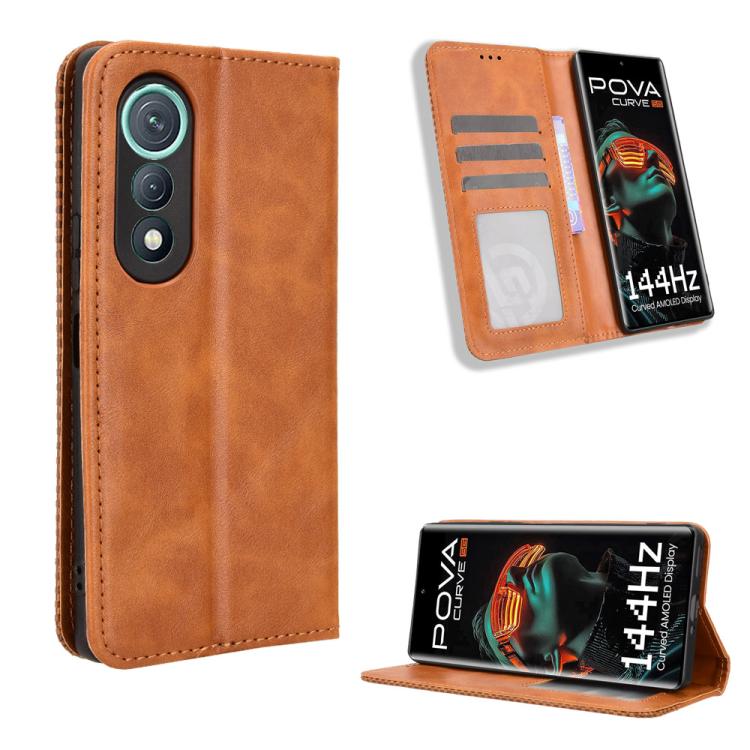 Custodia per telefono in pelle con trama retrò con fibbia magnetica, For Tecno Spark 40 4G, For Tecno Pova 7 Ultra 5G, For Tecno Pova 7 4G, For Tecno Spark Go 2 4G, For Tecno Pova Curve 5G, For Tecno Camon 40 Pro 4G / 5G