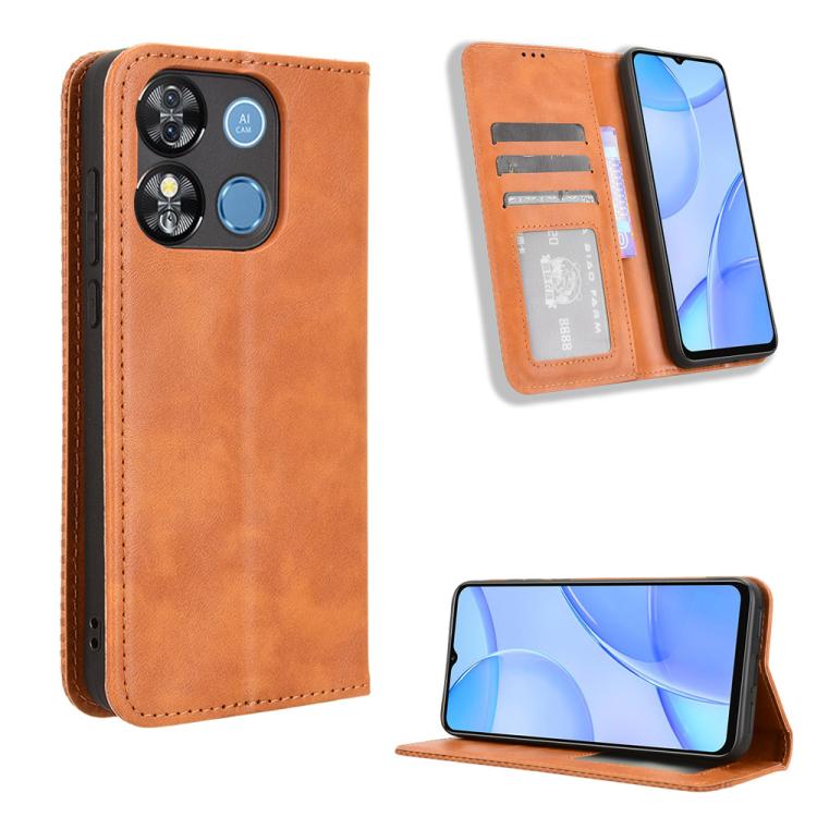 Custodia per telefono in pelle con trama retrò con fibbia magnetica, For Oukitel C1 / C1 Pro, For Oukitel C60 / C60 Pro, For Oukitel C65 / C65 Pro, For Oukitel C61 / C61 Pro, For Oukitel C58 / C58 Pro, For Oukitel C57S