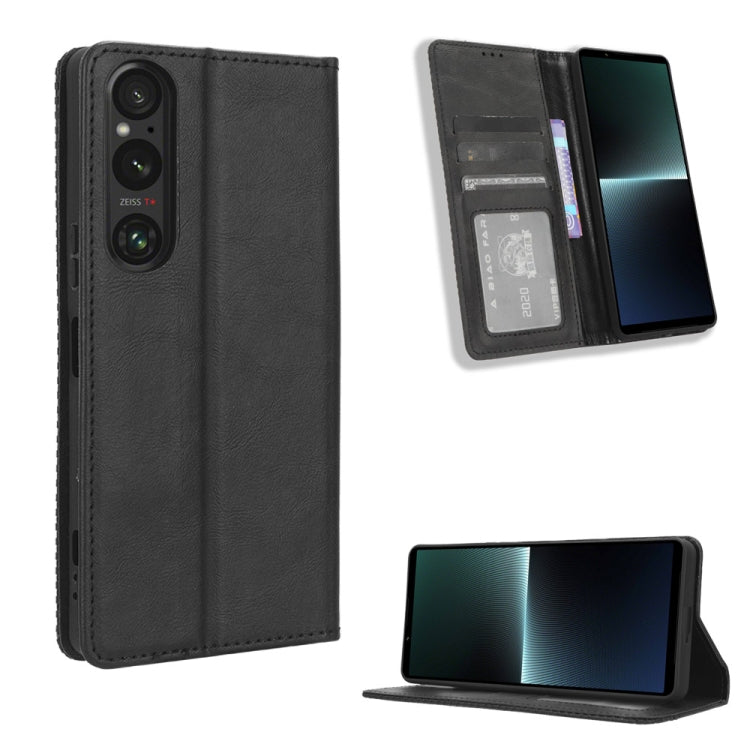 Custodia per telefono in pelle con trama retrò con fibbia magnetica, For Sony Xperia 1 V, For Sony Xperia 10 V