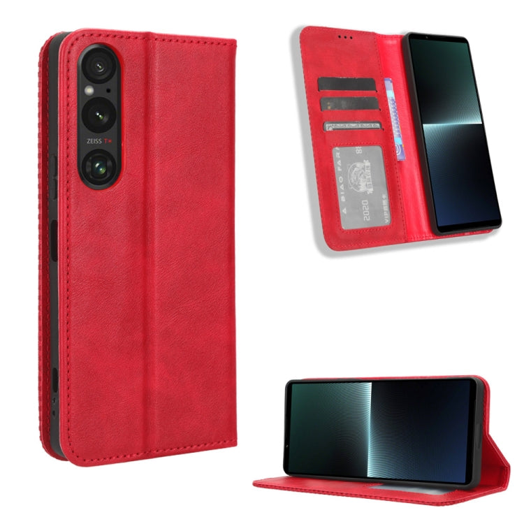 Custodia per telefono in pelle con trama retrò con fibbia magnetica, For Sony Xperia 1 V, For Sony Xperia 10 V