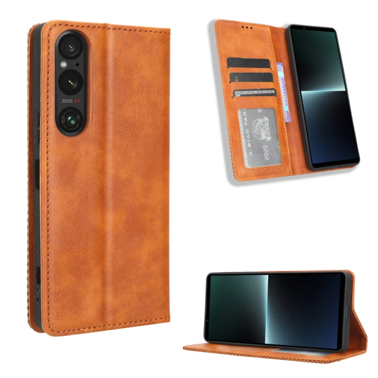 Custodia per telefono in pelle con trama retrò con fibbia magnetica, For Sony Xperia 1 V, For Sony Xperia 10 V
