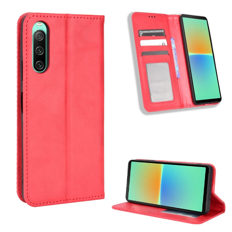Custodia per telefono in pelle con trama retrò con fibbia magnetica, For Sony Xperia 1 V, For Sony Xperia 10 V