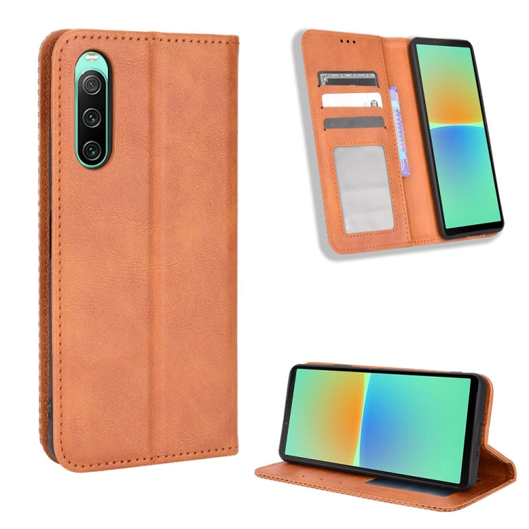Custodia per telefono in pelle con trama retrò con fibbia magnetica, For Sony Xperia 1 V, For Sony Xperia 10 V