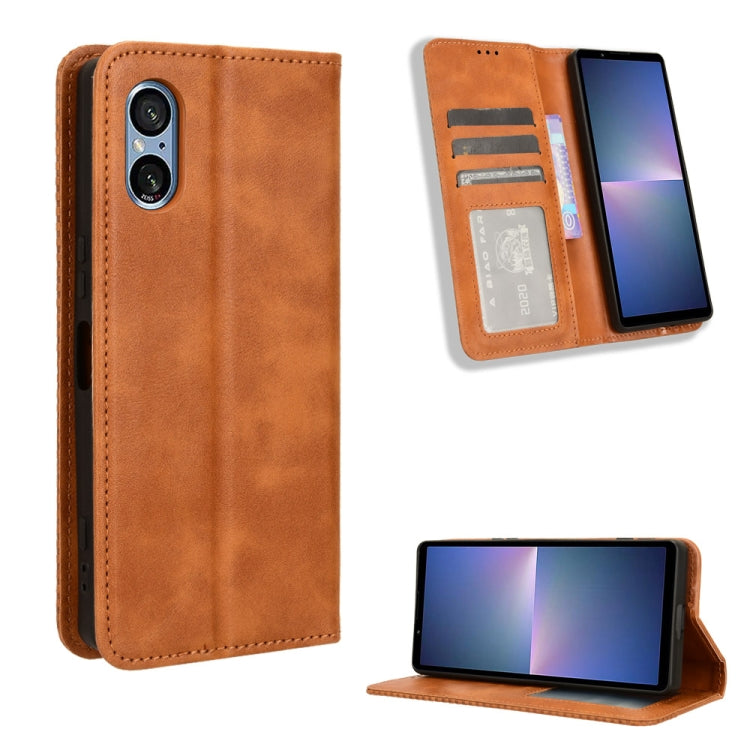 Custodia per telefono in pelle con trama retrò con fibbia magnetica, For Sony Xperia 1 VIII, For Sony Xperia 10 VII, For Sony Xperia 1 VII, For Sony Xperia 10 VI 2024, For Sony Xperia 1 VI 2024, For Sony Xperia 5 V 2023