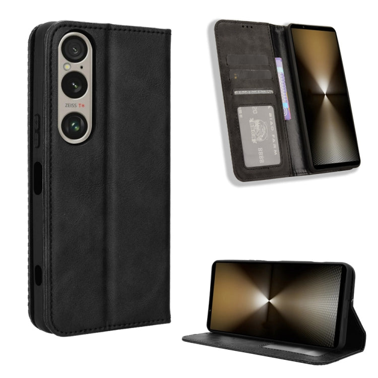 Custodia per telefono in pelle con trama retrò con fibbia magnetica, For Sony Xperia 1 VIII, For Sony Xperia 10 VII, For Sony Xperia 1 VII, For Sony Xperia 10 VI 2024, For Sony Xperia 1 VI 2024, For Sony Xperia 5 V 2023