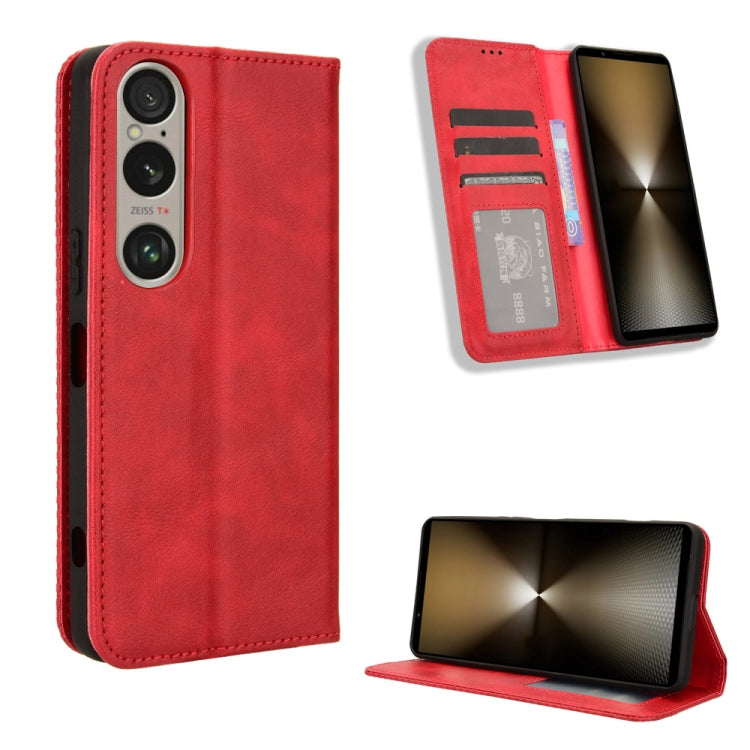 Custodia per telefono in pelle con trama retrò con fibbia magnetica, For Sony Xperia 1 VIII, For Sony Xperia 10 VII, For Sony Xperia 1 VII, For Sony Xperia 10 VI 2024, For Sony Xperia 1 VI 2024, For Sony Xperia 5 V 2023
