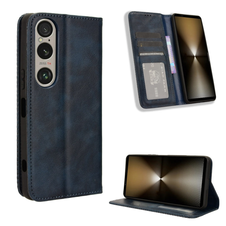 Custodia per telefono in pelle con trama retrò con fibbia magnetica, For Sony Xperia 1 VIII, For Sony Xperia 10 VII, For Sony Xperia 1 VII, For Sony Xperia 10 VI 2024, For Sony Xperia 1 VI 2024, For Sony Xperia 5 V 2023