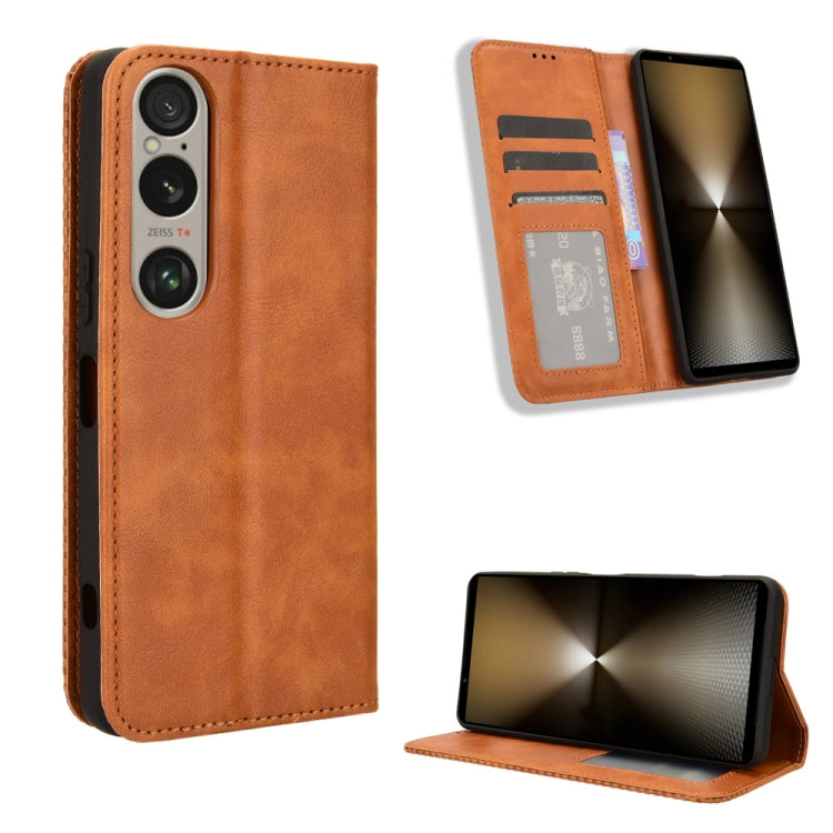 Custodia per telefono in pelle con trama retrò con fibbia magnetica, For Sony Xperia 1 VIII, For Sony Xperia 10 VII, For Sony Xperia 1 VII, For Sony Xperia 10 VI 2024, For Sony Xperia 1 VI 2024, For Sony Xperia 5 V 2023