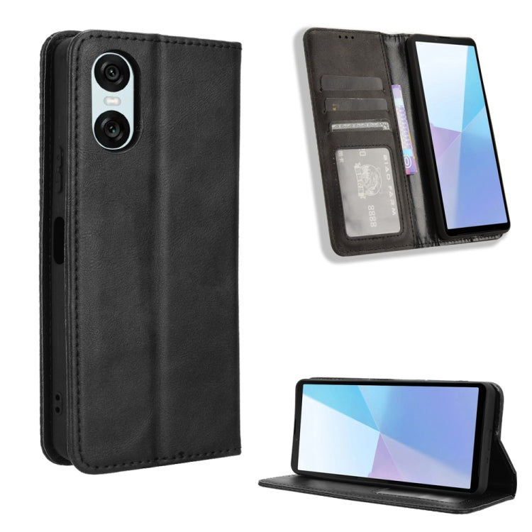 Custodia per telefono in pelle con trama retrò con fibbia magnetica, For Sony Xperia 1 VIII, For Sony Xperia 10 VII, For Sony Xperia 1 VII, For Sony Xperia 10 VI 2024, For Sony Xperia 1 VI 2024, For Sony Xperia 5 V 2023