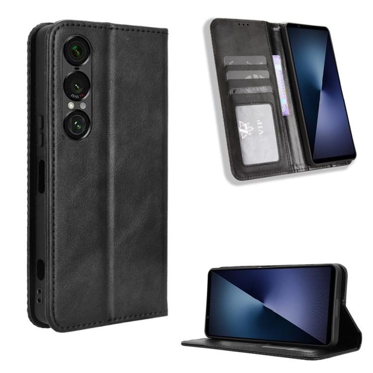 Custodia per telefono in pelle con trama retrò con fibbia magnetica, For Sony Xperia 1 VIII, For Sony Xperia 10 VII, For Sony Xperia 1 VII, For Sony Xperia 10 VI 2024, For Sony Xperia 1 VI 2024, For Sony Xperia 5 V 2023