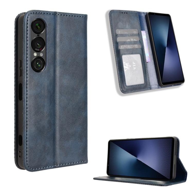 Custodia per telefono in pelle con trama retrò con fibbia magnetica, For Sony Xperia 1 VIII, For Sony Xperia 10 VII, For Sony Xperia 1 VII, For Sony Xperia 10 VI 2024, For Sony Xperia 1 VI 2024, For Sony Xperia 5 V 2023