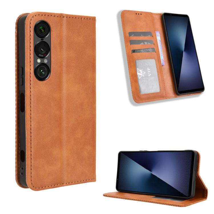 Custodia per telefono in pelle con trama retrò con fibbia magnetica, For Sony Xperia 1 VIII, For Sony Xperia 10 VII, For Sony Xperia 1 VII, For Sony Xperia 10 VI 2024, For Sony Xperia 1 VI 2024, For Sony Xperia 5 V 2023
