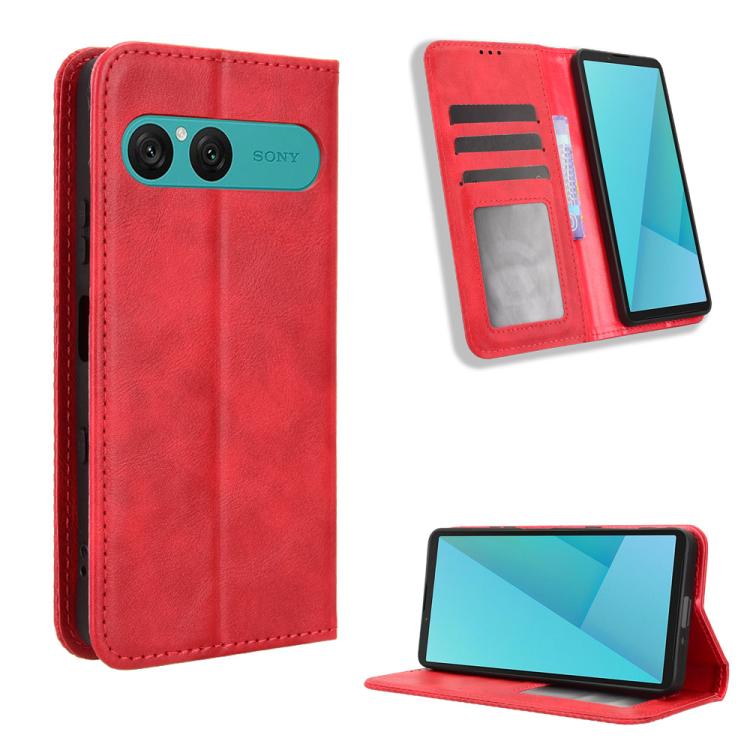 Custodia per telefono in pelle con trama retrò con fibbia magnetica, For Sony Xperia 1 VIII, For Sony Xperia 10 VII, For Sony Xperia 1 VII, For Sony Xperia 10 VI 2024, For Sony Xperia 1 VI 2024, For Sony Xperia 5 V 2023