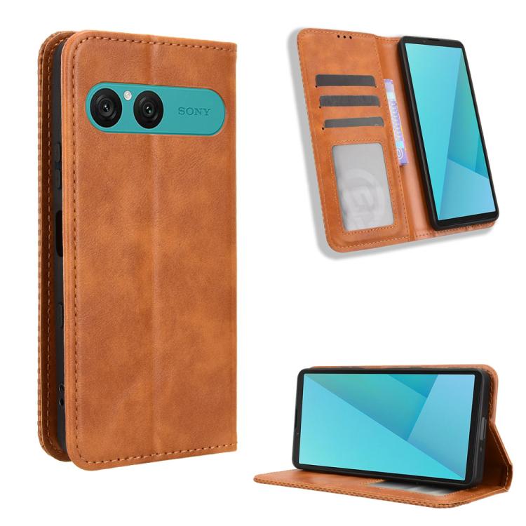 Custodia per telefono in pelle con trama retrò con fibbia magnetica, For Sony Xperia 1 VIII, For Sony Xperia 10 VII, For Sony Xperia 1 VII, For Sony Xperia 10 VI 2024, For Sony Xperia 1 VI 2024, For Sony Xperia 5 V 2023