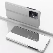 Custodia per telefono in pelle flip orizzontale placcata a specchio con supporto, For Redmi Note 12 4G Global