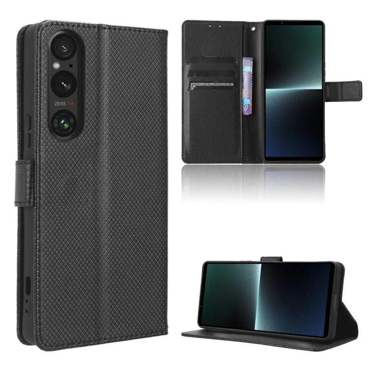 Custodia per telefono in pelle con trama a diamante, For Sony Xperia 1 VI 2024, For Sony Xperia 5 V 2023, For Sony Xperia 1 V, For Sony Xperia 10 V