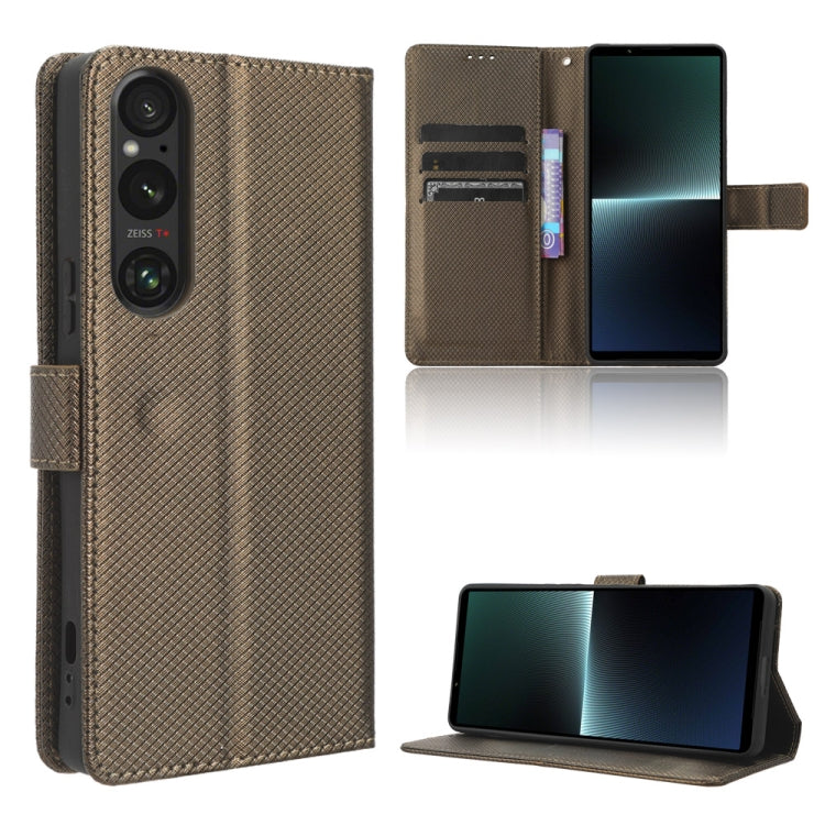 Custodia per telefono in pelle con trama a diamante, For Sony Xperia 1 VI 2024, For Sony Xperia 5 V 2023, For Sony Xperia 1 V, For Sony Xperia 10 V