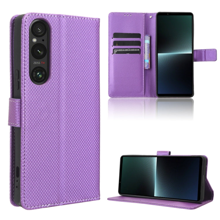 Custodia per telefono in pelle con trama a diamante, For Sony Xperia 1 VI 2024, For Sony Xperia 5 V 2023, For Sony Xperia 1 V, For Sony Xperia 10 V
