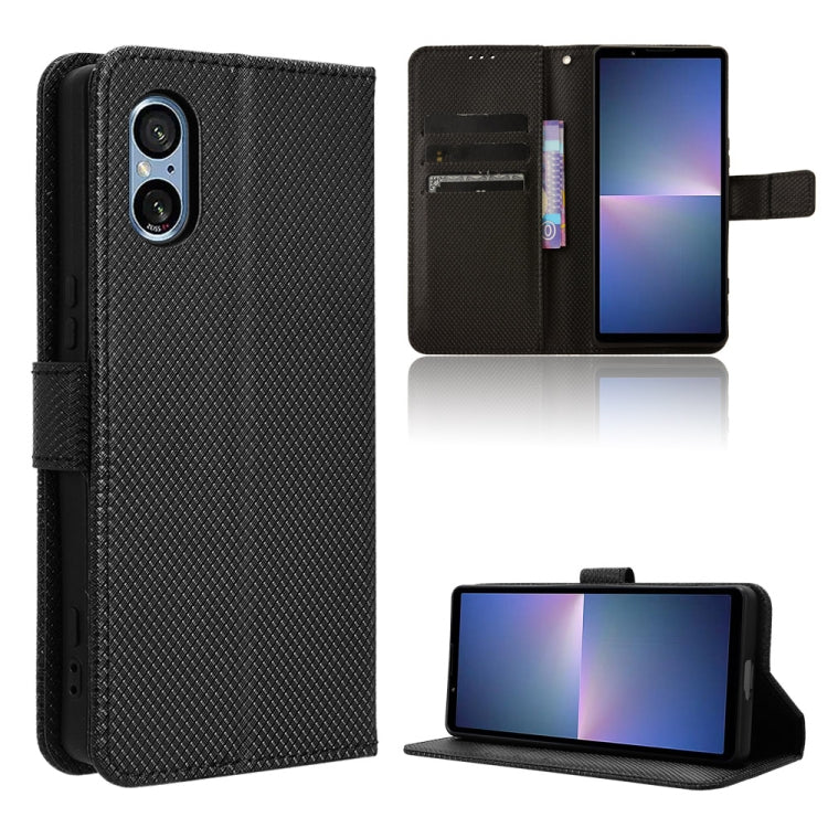 Custodia per telefono in pelle con trama a diamante, For Sony Xperia 1 VI 2024, For Sony Xperia 5 V 2023, For Sony Xperia 1 V, For Sony Xperia 10 V