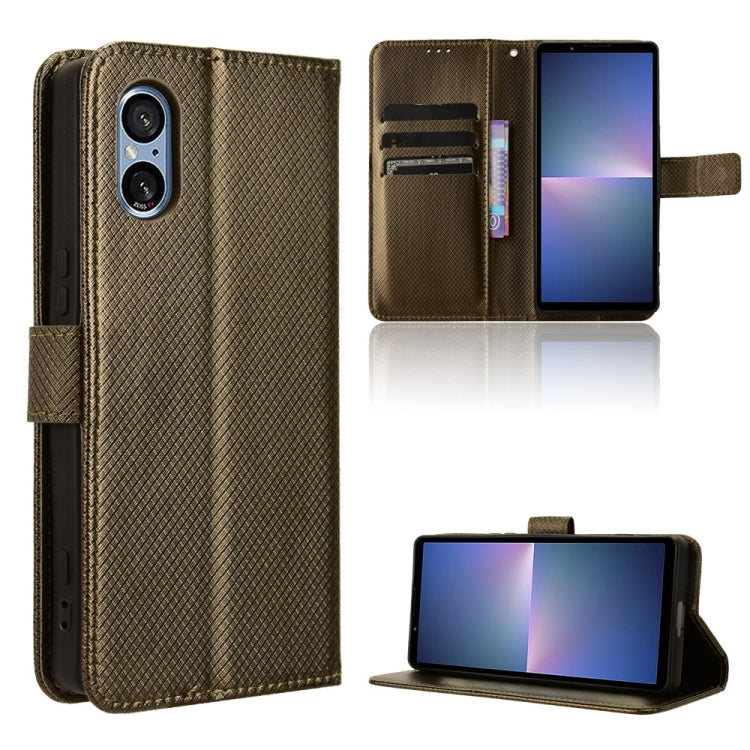 Custodia per telefono in pelle con trama a diamante, For Sony Xperia 1 VI 2024, For Sony Xperia 5 V 2023, For Sony Xperia 1 V, For Sony Xperia 10 V