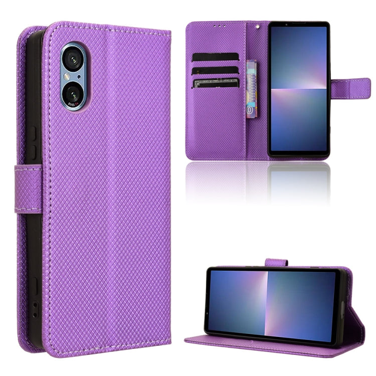 Custodia per telefono in pelle con trama a diamante, For Sony Xperia 1 VI 2024, For Sony Xperia 5 V 2023, For Sony Xperia 1 V, For Sony Xperia 10 V