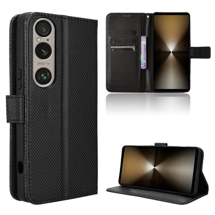 Custodia per telefono in pelle con trama a diamante, For Sony Xperia 1 VI 2024, For Sony Xperia 5 V 2023, For Sony Xperia 1 V, For Sony Xperia 10 V