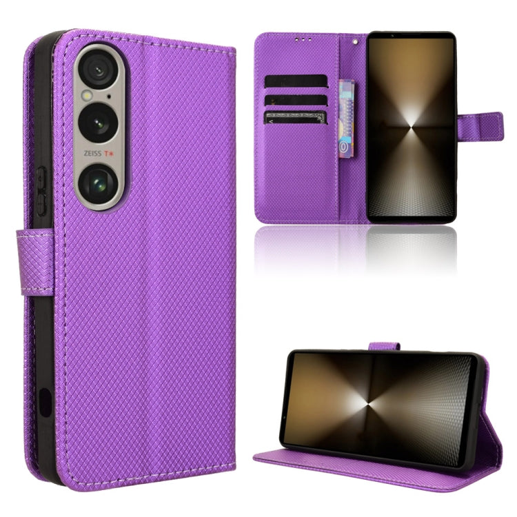 Custodia per telefono in pelle con trama a diamante, For Sony Xperia 1 VI 2024, For Sony Xperia 5 V 2023, For Sony Xperia 1 V, For Sony Xperia 10 V