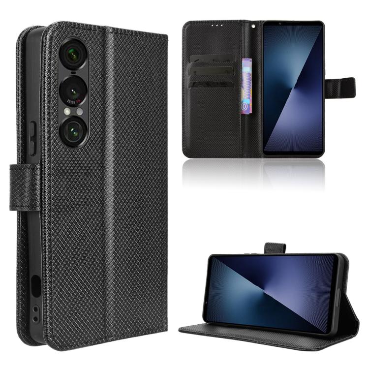 Custodia per telefono in pelle con trama a diamante, For Sony Xperia 1 VIII, For Sony Xperia 10 VII, For Sony Xperia 1 VII, For Sony Xperia 10 VI 2024