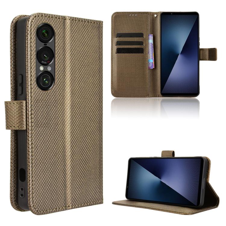 Custodia per telefono in pelle con trama a diamante, For Sony Xperia 1 VIII, For Sony Xperia 10 VII, For Sony Xperia 1 VII, For Sony Xperia 10 VI 2024