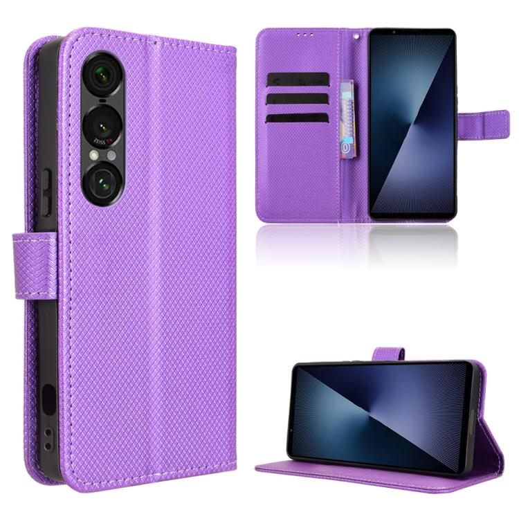 Custodia per telefono in pelle con trama a diamante, For Sony Xperia 1 VIII, For Sony Xperia 10 VII, For Sony Xperia 1 VII, For Sony Xperia 10 VI 2024