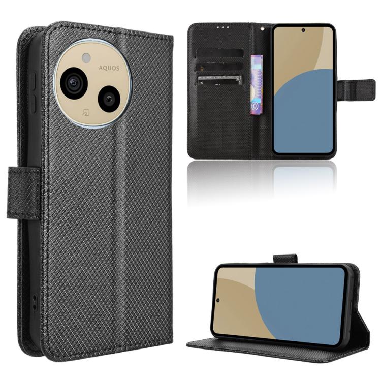 Custodia per telefono in pelle con trama a diamante, For Sharp Basio Active3, For Sharp Aquos Sense9, For Sharp Aquos R9 Pro, For Sharp Aquos wish4