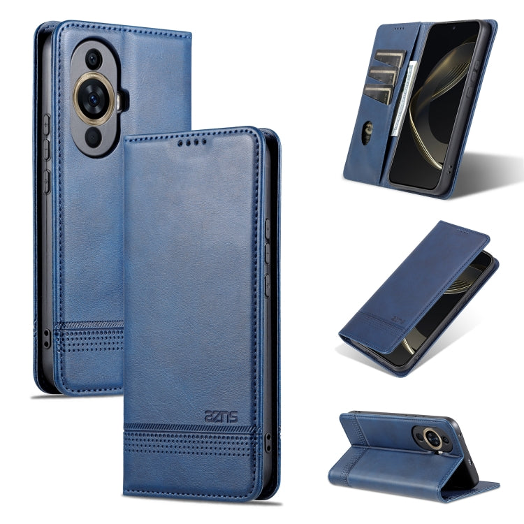 AZNS Custodia per telefono in pelle a conchiglia con struttura in vitello magnetico, For Huawei Nova 11 Pro, For Huawei Nova 11