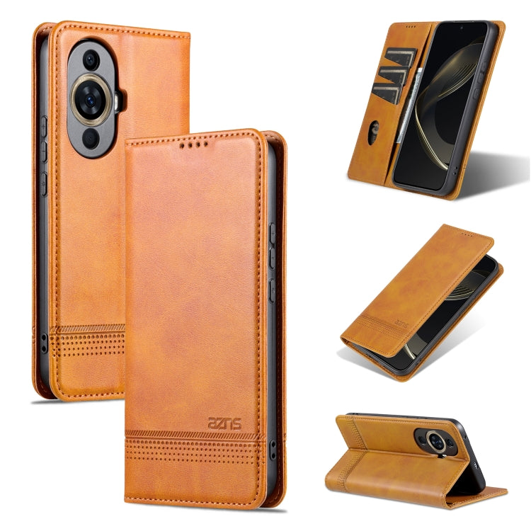 AZNS Custodia per telefono in pelle a conchiglia con struttura in vitello magnetico, For Huawei Nova 11 Pro, For Huawei Nova 11