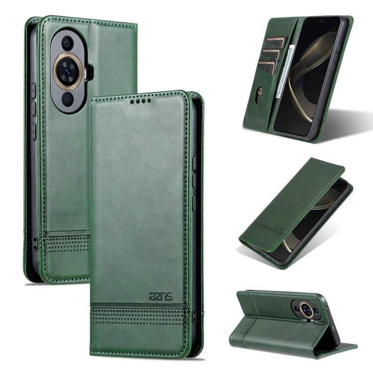 AZNS Custodia per telefono in pelle a conchiglia con struttura in vitello magnetico, For Huawei Nova 11 Pro, For Huawei Nova 11