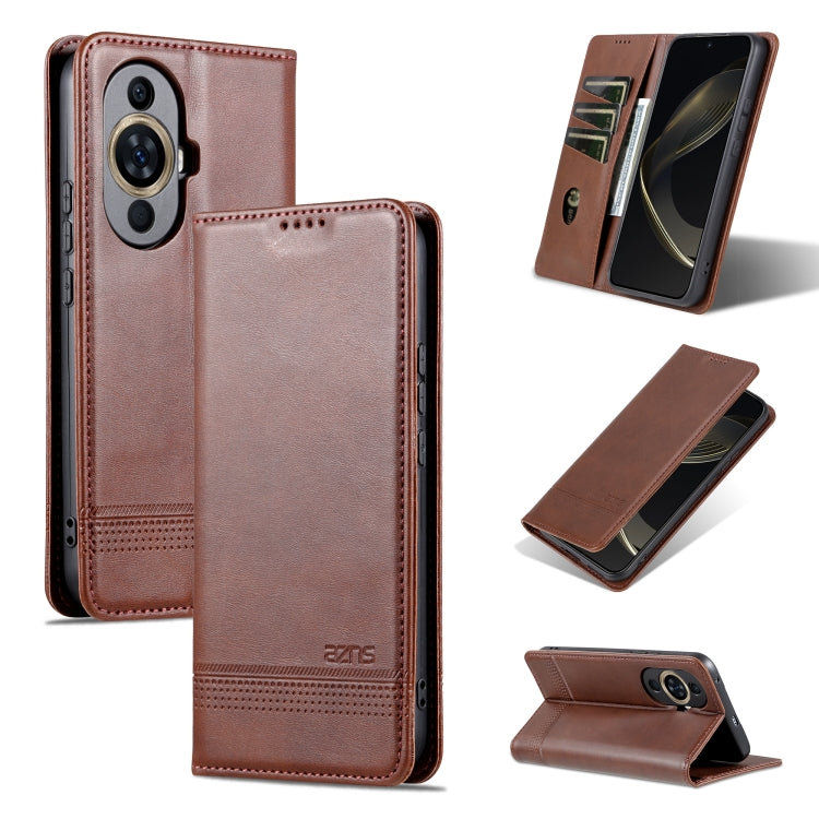AZNS Custodia per telefono in pelle a conchiglia con struttura in vitello magnetico, For Huawei Nova 11 Pro, For Huawei Nova 11