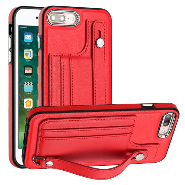 Custodia per telefono in pelle antiurto con cinturino da polso, For iPhone 6 Plus/7 Plus/8 Plus