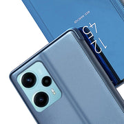 Custodia per telefono in pelle flip con cavalletto placcato a specchio, For Xiaomi Poco F5, For Xiaomi Poco F5 Pro