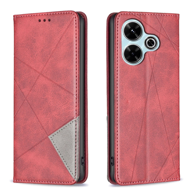 Custodia per telefono in pelle magnetica con trama a rombo, For Xiaomi Poco M6 4G / Redmi 13 4G, For Xiaomi Redmi Note 13 Pro 4G Global, For Xiaomi Poco M6 Pro 4G, For Xiaomi Redmi A3