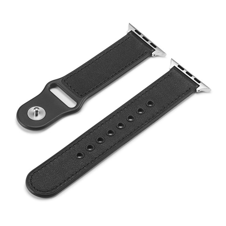 Fibbia singola TPU + cinturino in vera pelle, For Apple Watch Series 7 41mm / 6 & SE & 5 & 4 40mm / 3 & 2 & 1 38mm, For Apple Watch Series 7 45mm / 6 & SE & 5 & 4 44mm / 3 & 2 & 1 42mm                                                                    ...
