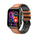 TK12 1,96 pollici IP67 Orologio intelligente con cinturino in pelle impermeabile Supporta ECG / Assistenza remota alle famiglie / Chiamata Bluetooth / Monitoraggio della temperatura corporea, Leather Band (Brown), Leather Band (Black)