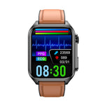 TK12 1,96 pollici IP67 Orologio intelligente con cinturino in pelle impermeabile Supporta ECG / Assistenza remota alle famiglie / Chiamata Bluetooth / Monitoraggio della temperatura corporea, Leather Band (Brown), Leather Band (Black)