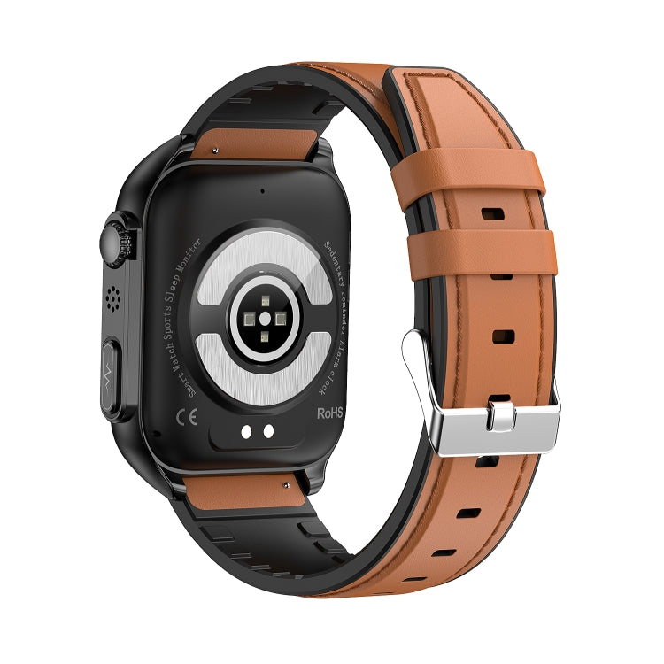 TK12 1,96 pollici IP67 Orologio intelligente con cinturino in pelle impermeabile Supporta ECG / Assistenza remota alle famiglie / Chiamata Bluetooth / Monitoraggio della temperatura corporea, Leather Band (Brown), Leather Band (Black)