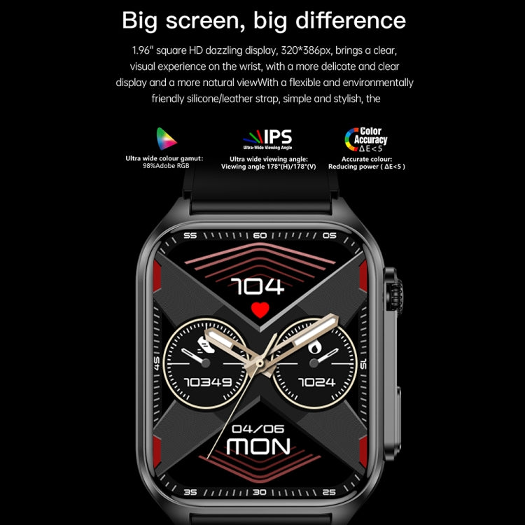 TK12 1,96 pollici IP67 Orologio intelligente con cinturino in pelle impermeabile Supporta ECG / Assistenza remota alle famiglie / Chiamata Bluetooth / Monitoraggio della temperatura corporea, Leather Band (Brown), Leather Band (Black)