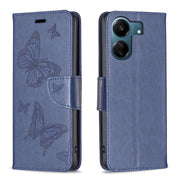 Custodia per telefono in pelle goffrata con due farfalle, For Xiaomi Redmi 13C, For Xiaomi Redmi Note 13 Pro+ 5G, For Xiaomi Redmi Note 13 Pro 5G, For Xiaomi Redmi 12 4G