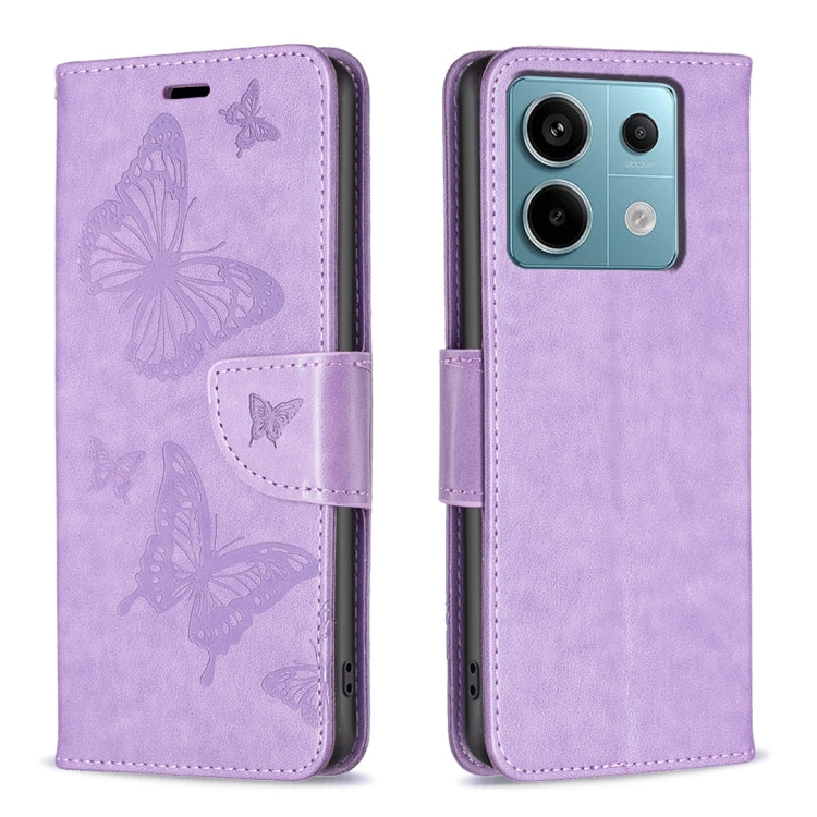 Custodia per telefono in pelle goffrata con due farfalle, For Xiaomi Redmi Note 13 Pro 4G Global, For Xiaomi Poco M6 Pro 4G, For Xiaomi Redmi Note 13 4G Global, For Xiaomi Redmi Note 13