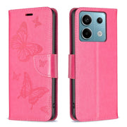Custodia per telefono in pelle goffrata con due farfalle, For Xiaomi Redmi Note 13 Pro 4G Global, For Xiaomi Poco M6 Pro 4G, For Xiaomi Redmi Note 13 4G Global, For Xiaomi Redmi Note 13