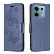 Custodia per telefono in pelle goffrata con due farfalle, For Xiaomi Redmi Note 13 Pro 4G Global, For Xiaomi Poco M6 Pro 4G, For Xiaomi Redmi Note 13 4G Global, For Xiaomi Redmi Note 13